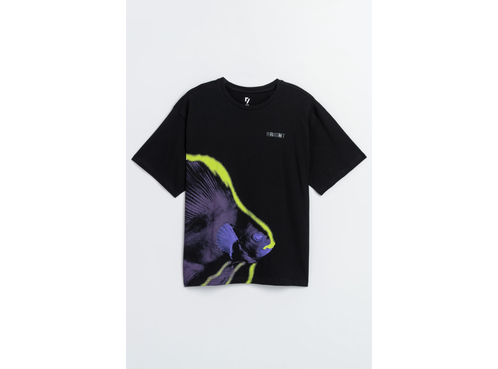 Czarny t-shirt z kolorową grafiką z przodu