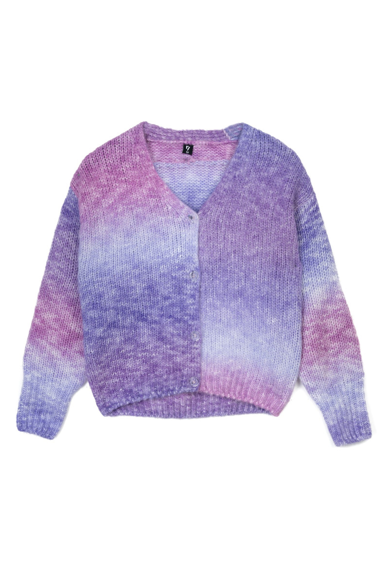 Kolorowy sweter z efektem ombre zapinany na guziki