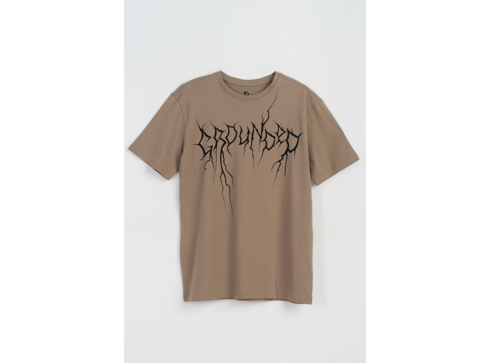 Jasnobrązowy t-shirt z czarnym nadrukiem z przodu