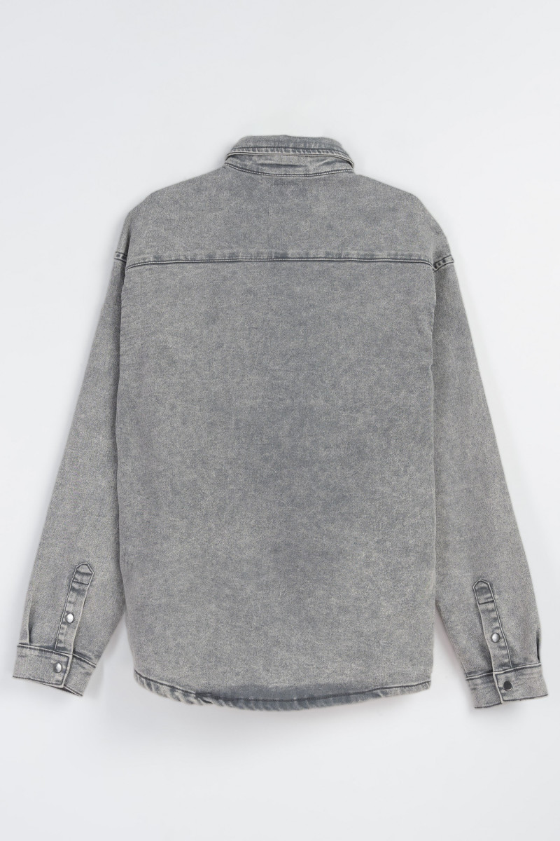 Szara jeansowa koszula z efektem sprania zapinana na zatrzaski, szary