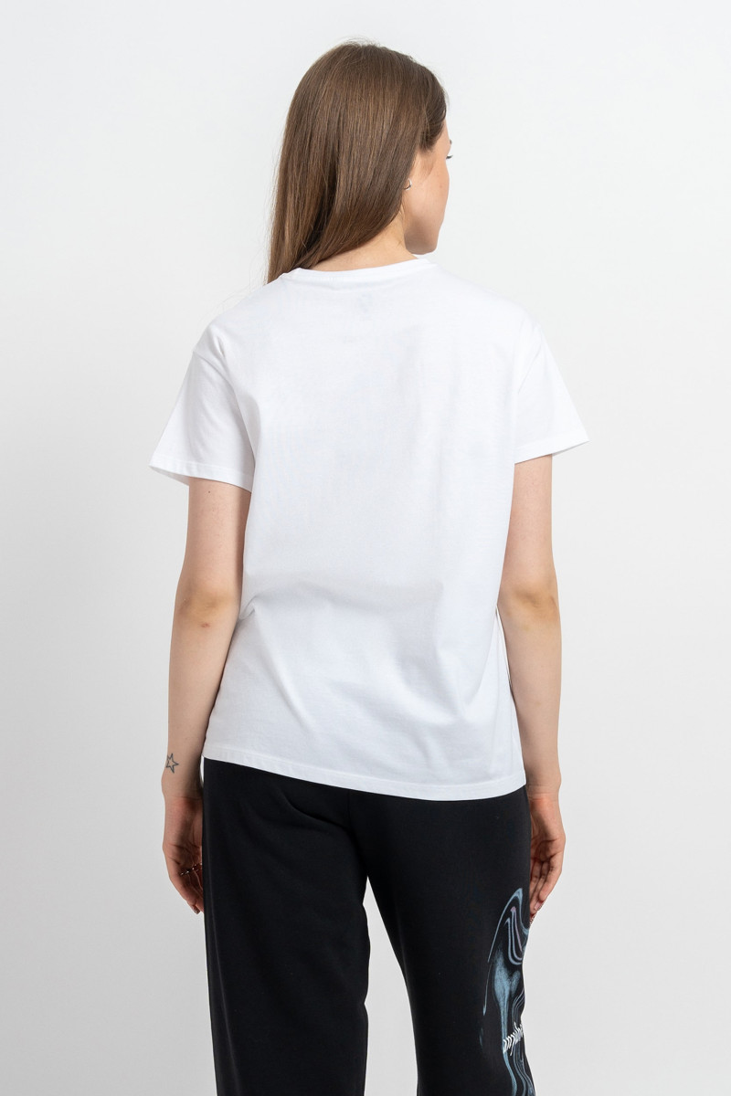 Biały t-shirt z kolorową grafiką z przodu