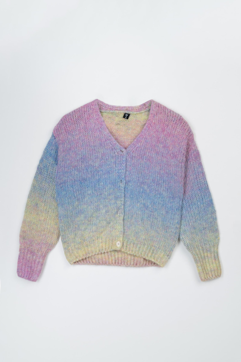 Kolorowy sweter z efektem ombre zapinany na guziki