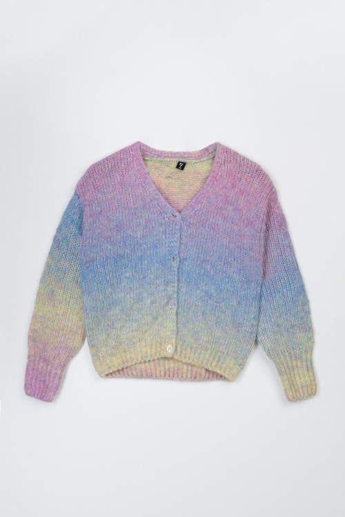 Kolorowy sweter z efektem ombre zapinany na guziki