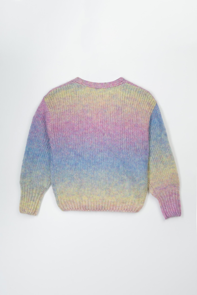 Kolorowy sweter z efektem ombre zapinany na guziki