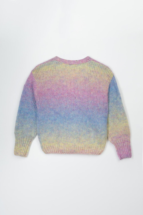 Kolorowy sweter z efektem ombre zapinany na guziki