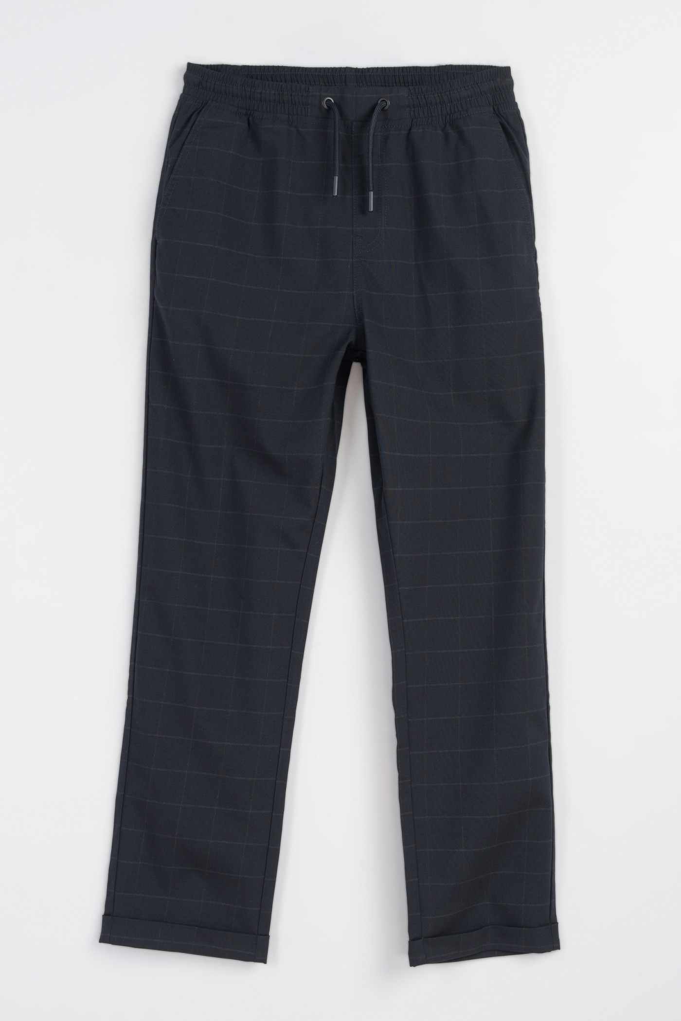 Granatowe eleganckie spodnie w kratę typu chinosy