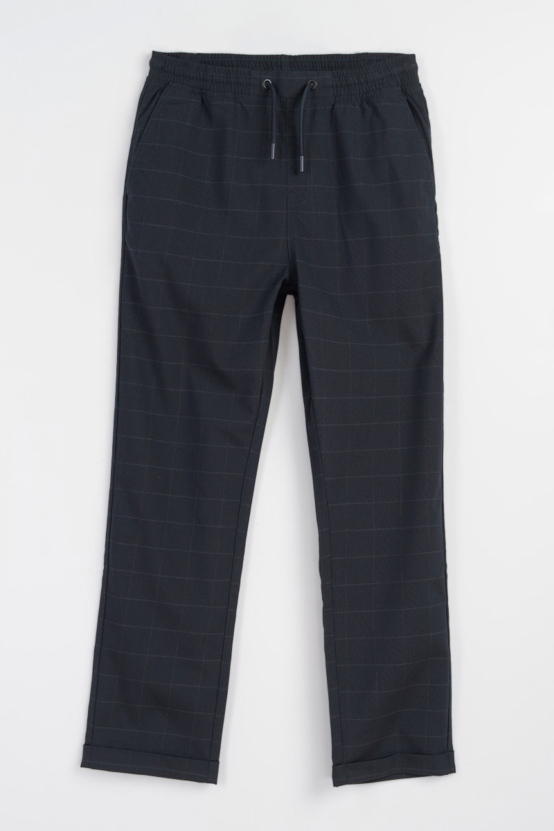 Granatowe eleganckie spodnie w kratę typu chinosy