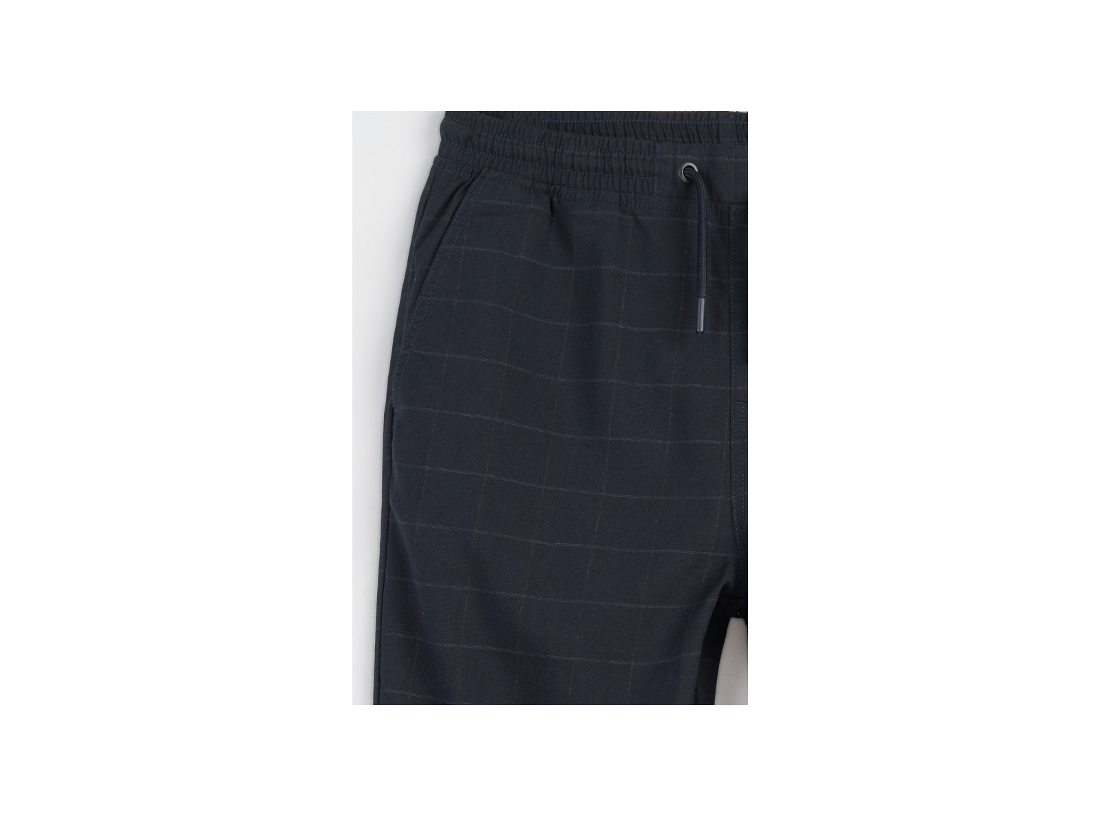 Granatowe eleganckie spodnie w kratę typu chinosy