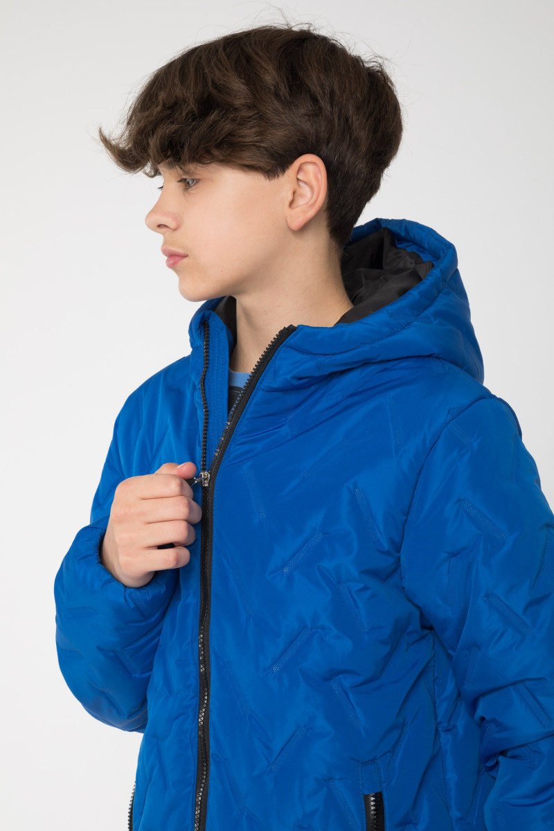 Niebieska pikowana kurtka przejściowa z kapturem, niebieski