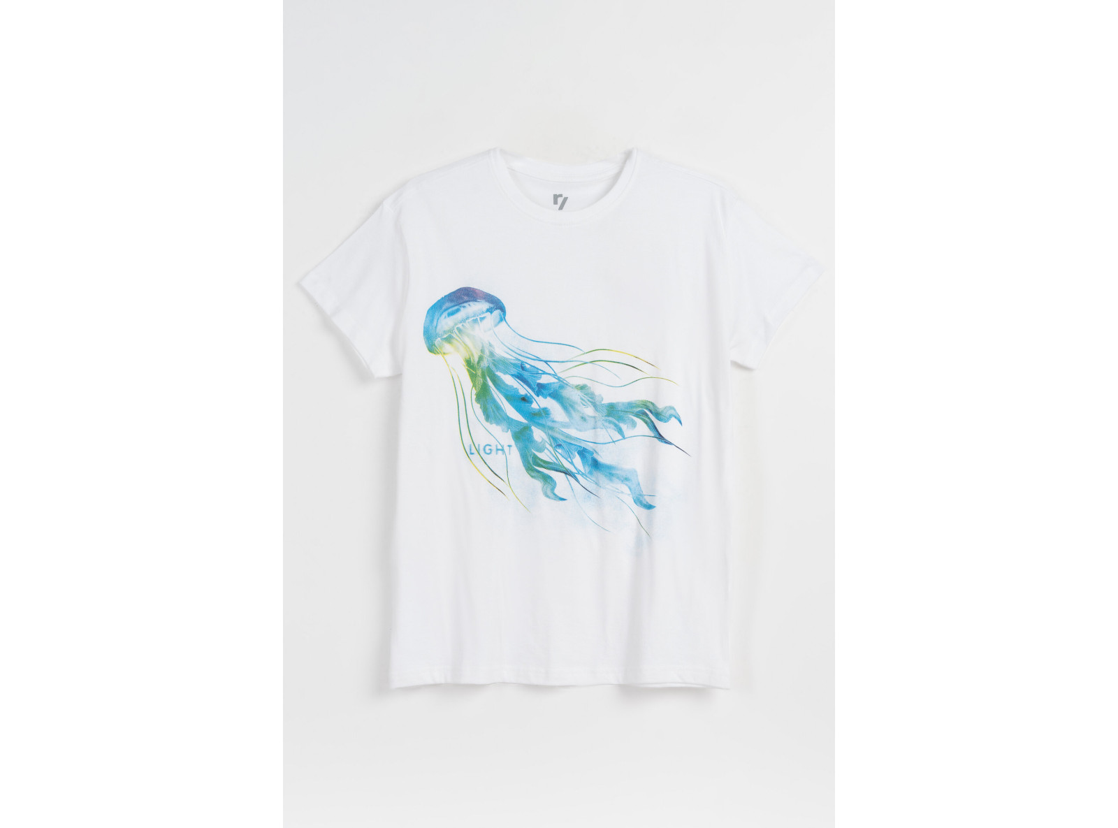 Biały t-shirt z kolorową grafiką z przodu