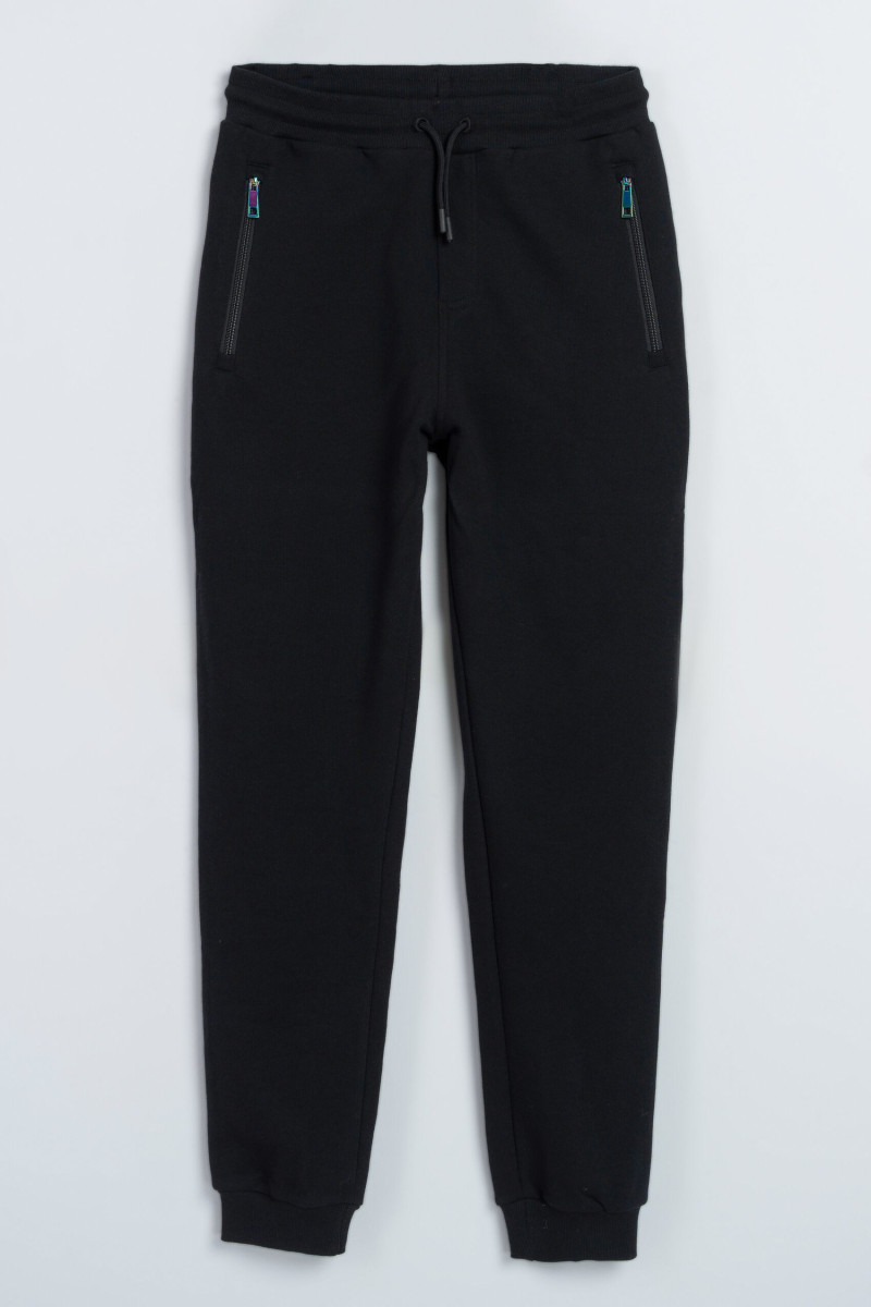 Czarne spodnie dresowe REGULAR z kieszeniami zapinanymi na zamek, czarny