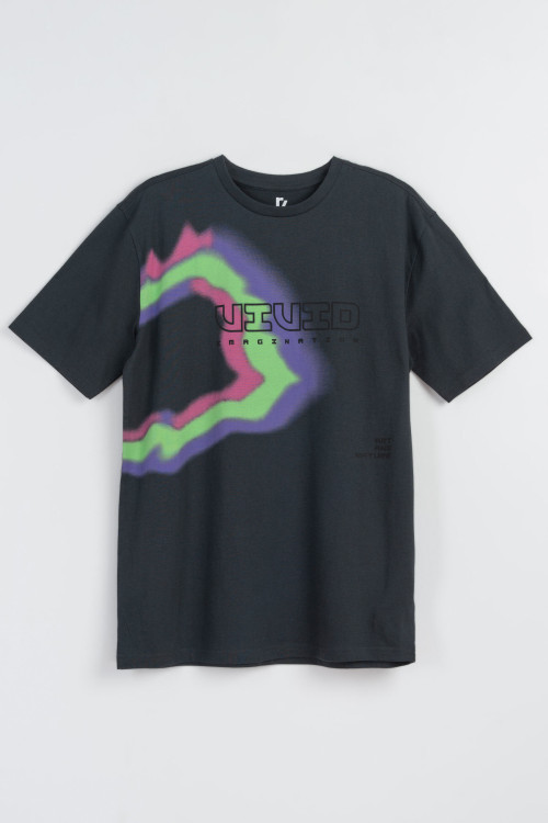 Ciemnoszary t-shirt z kolorową grafiką z przodu
