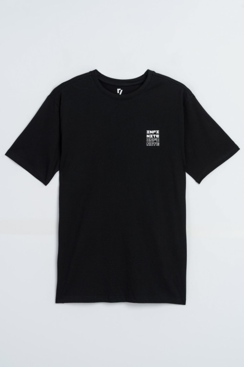 Czarmy t-shirt z kolorową grafiką z tyłu