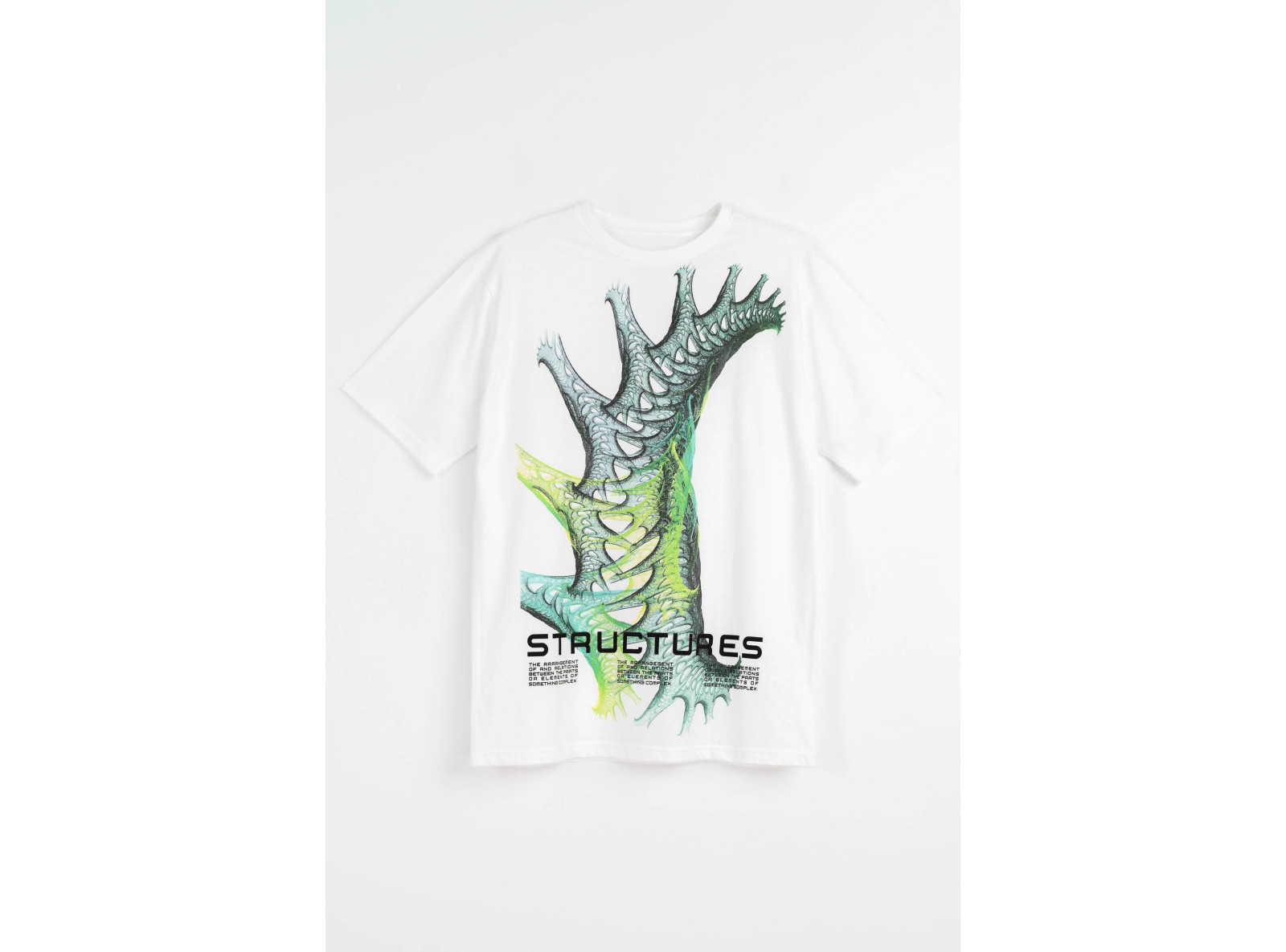 Biały t-shirt z kolorową grafiką z przodu