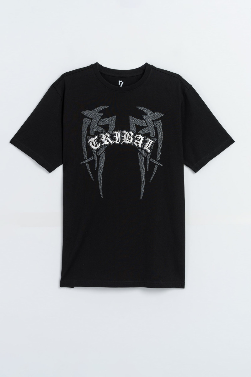 Czarny t-shirt ze srebrną grafiką z przodu