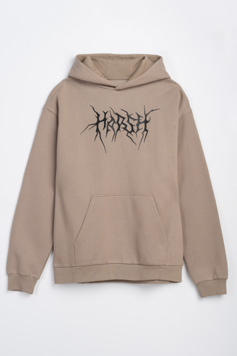 Beżowa bluza z kapturem z kontrastową grafiką z przodu, beżowy