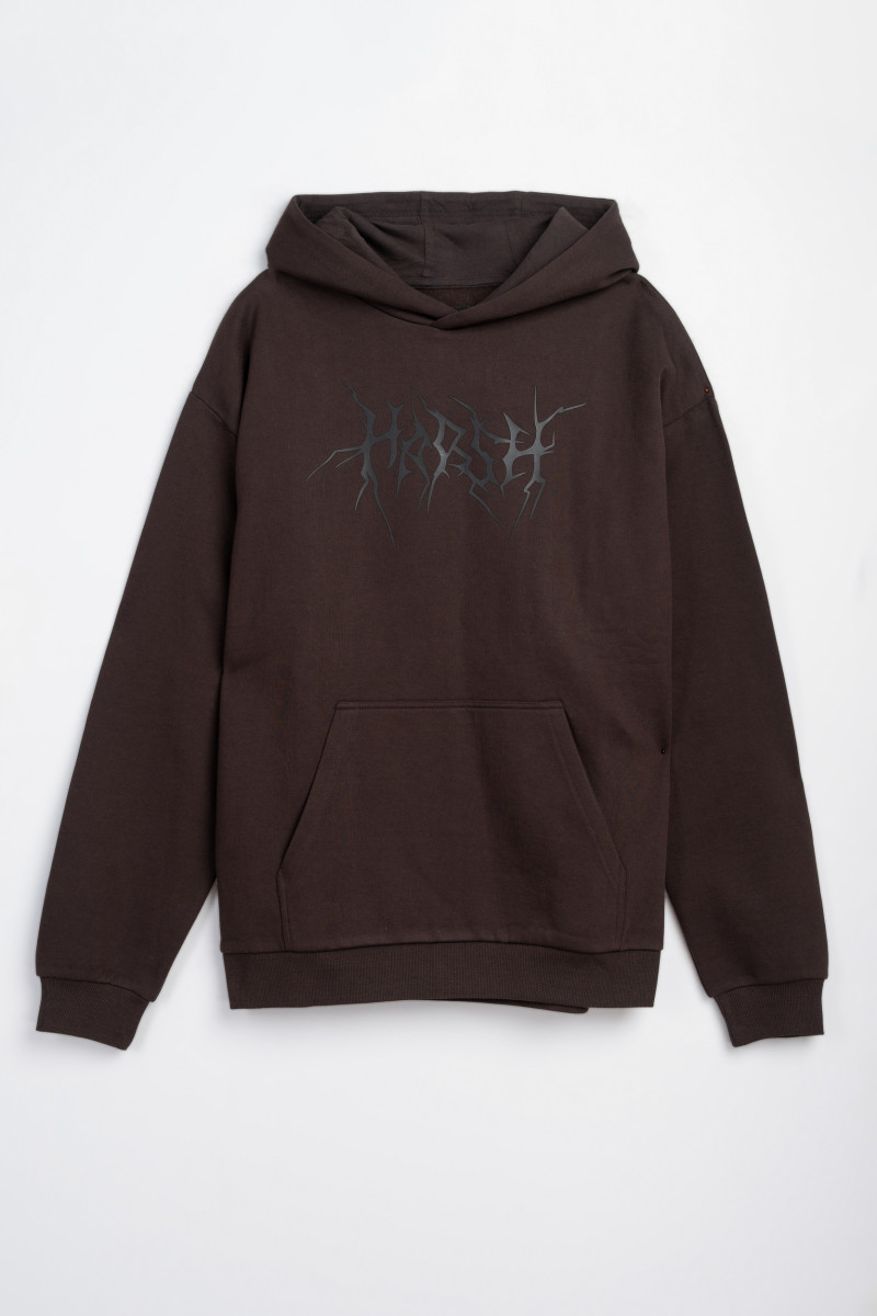Ciemnobrązowa bluza z kapturem z kolorową grafiką z przodu, brązowy