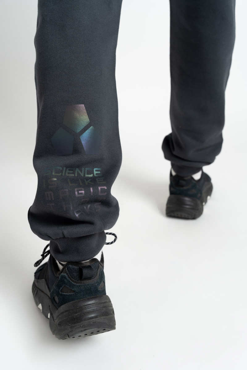 Szare spodnie dresowe REGULAR z nadrukiem reflective print na nogawce, szary