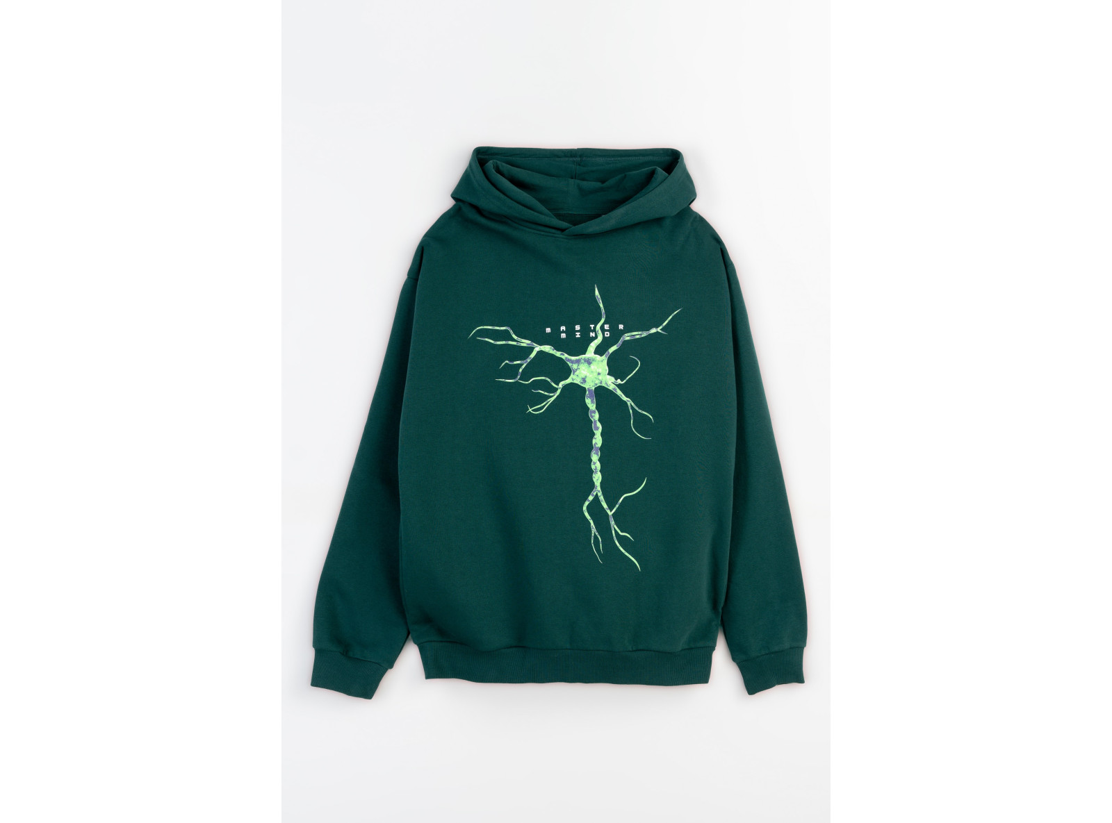 Zielona bluza z kapturem z kolorową grafiką z przodu