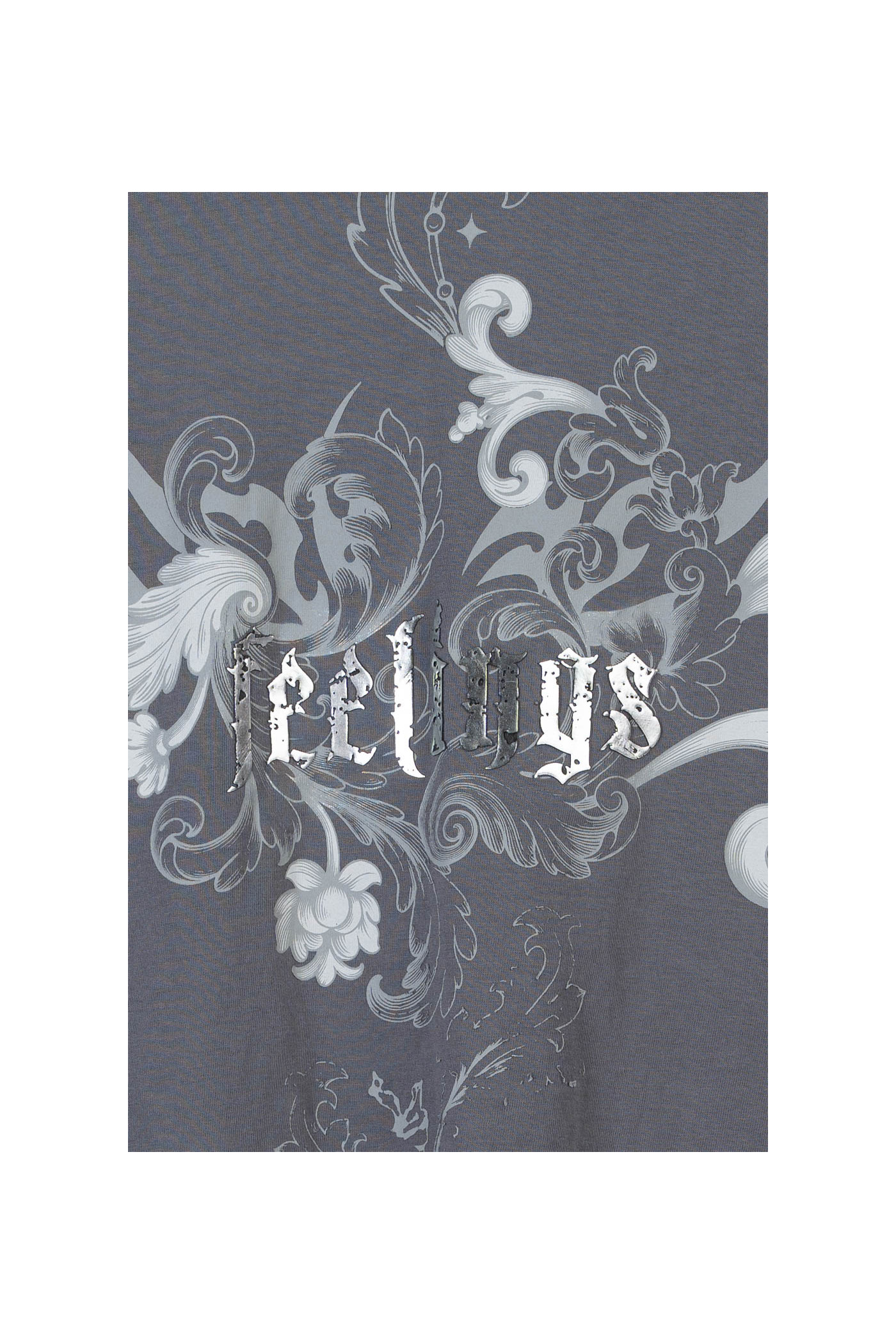 Szary t-shirt oversize z autorską grafiką z przodu