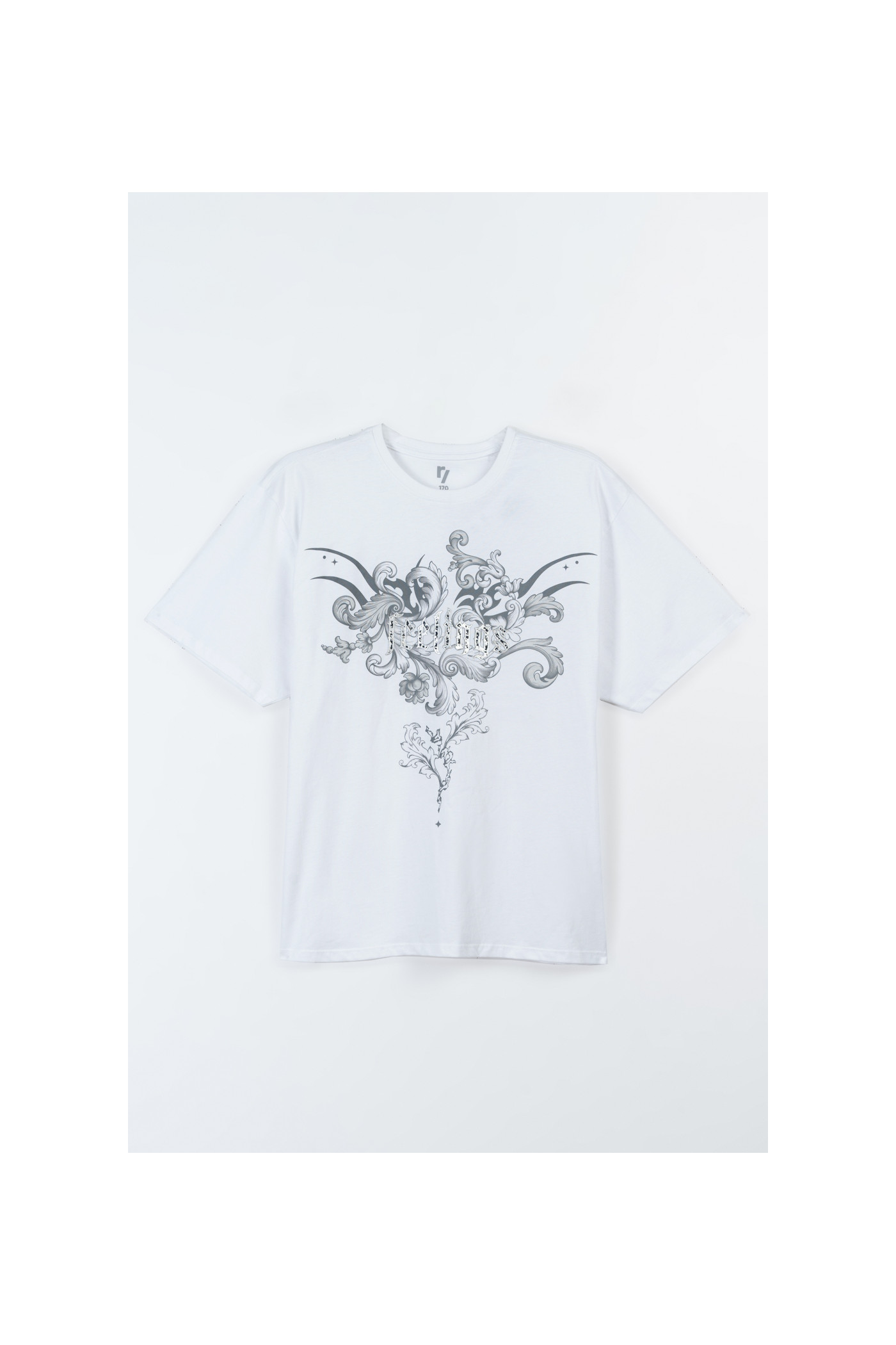 Biały t-shirt oversize z kolorową grafiką z przodu