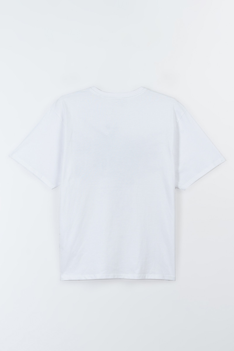 Biały t-shirt oversize z kolorową grafiką z przodu, biały