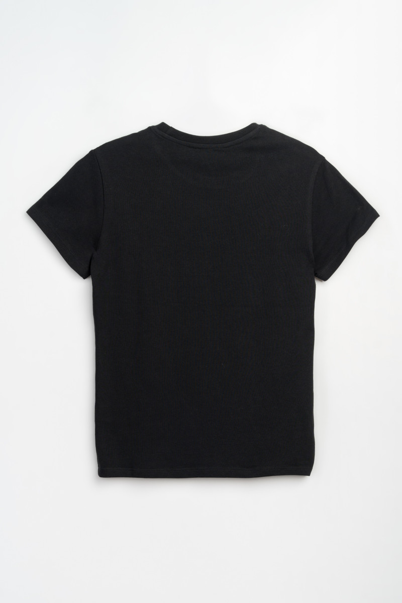 Czarny t-shirt SLIM z ozdobnym nadrukiem na wysokości piersi, czarny