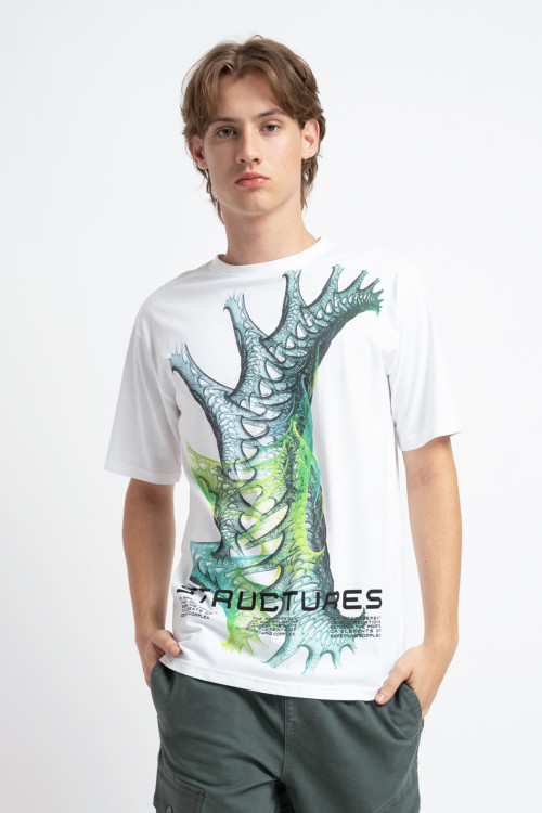 Biały t-shirt z kolorową grafiką z przodu