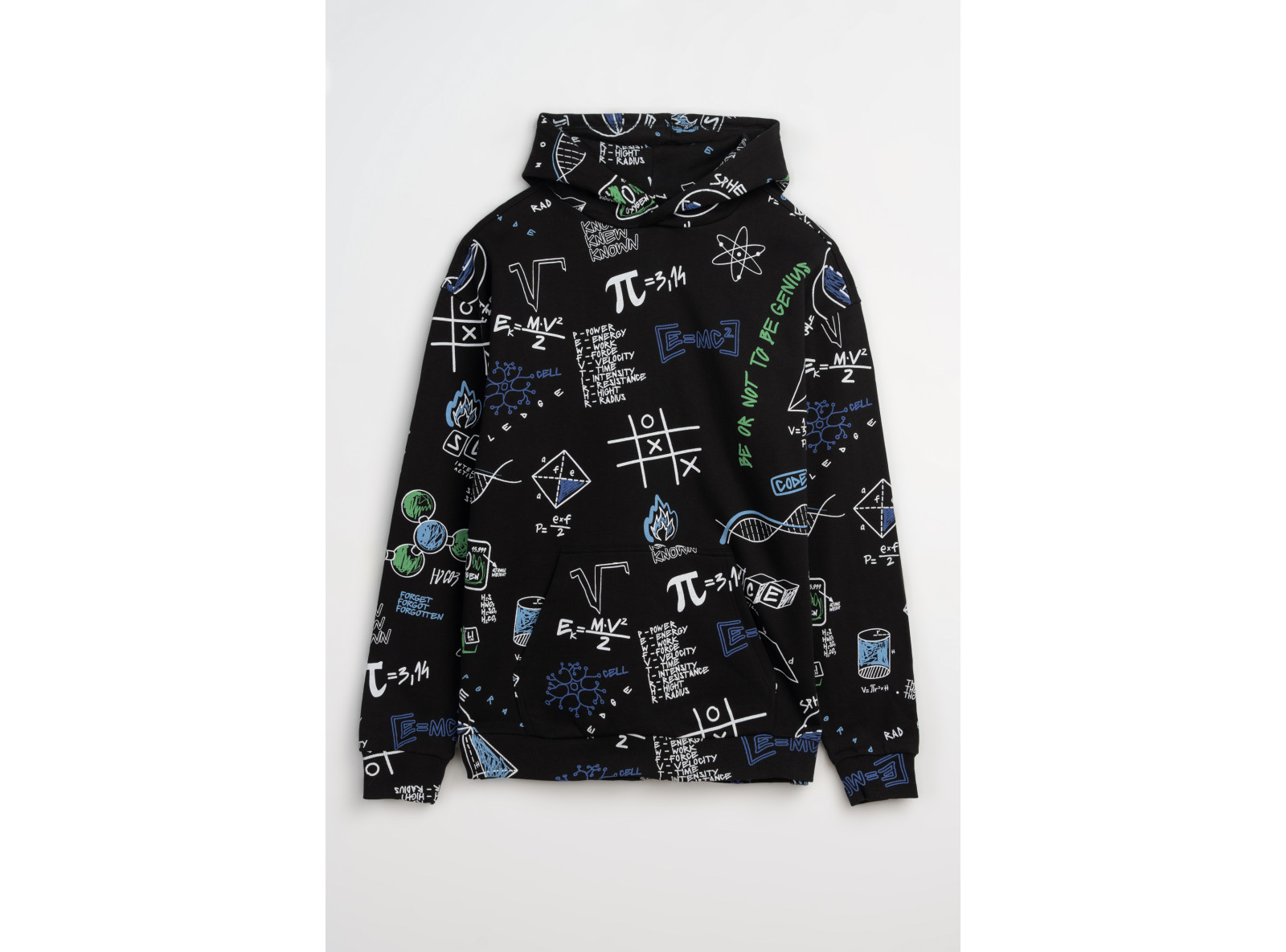 Czarna bluza z kapturem z kolorową grafiką na całości