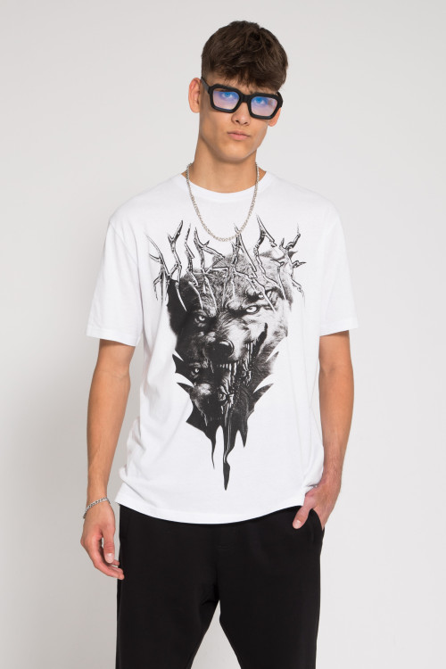 Biały t-shirt z kontrastową grafiką z przodu