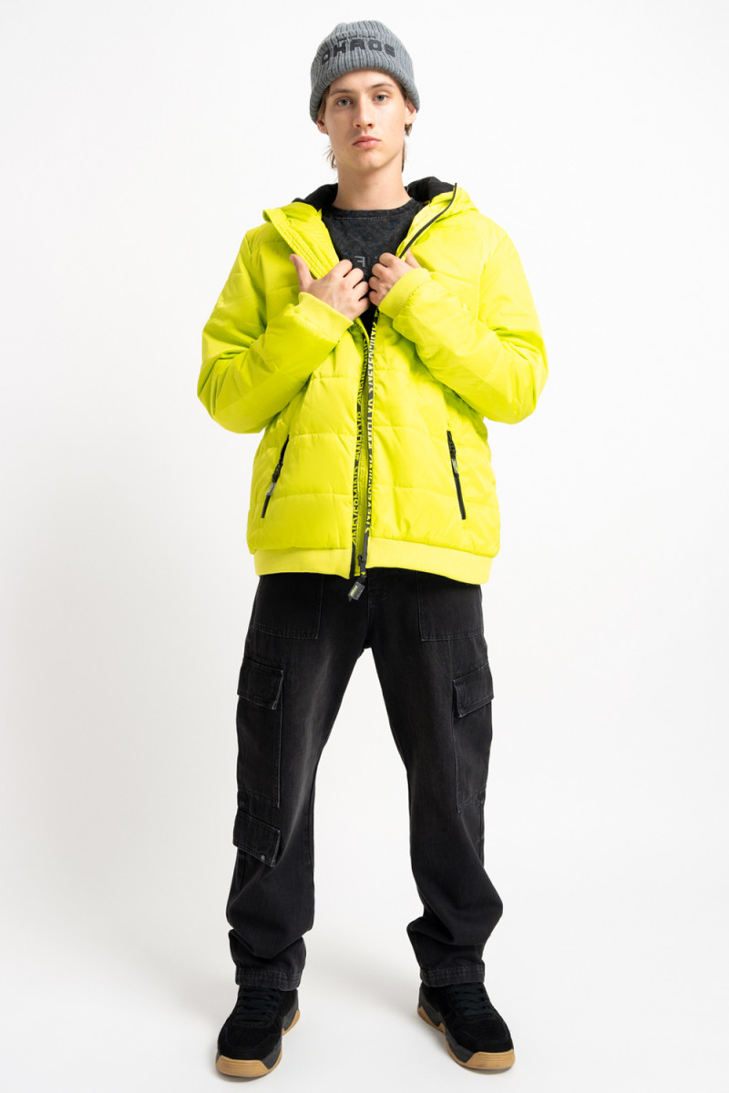 Żółta ocieplana kurtka z kapturem, żółty