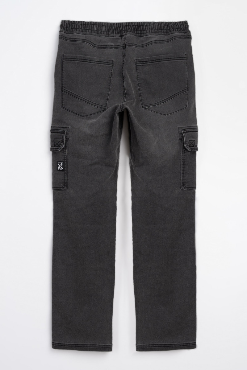 Czarne spodnie jeansowe typu cargo z efektem przetarcia, czarny