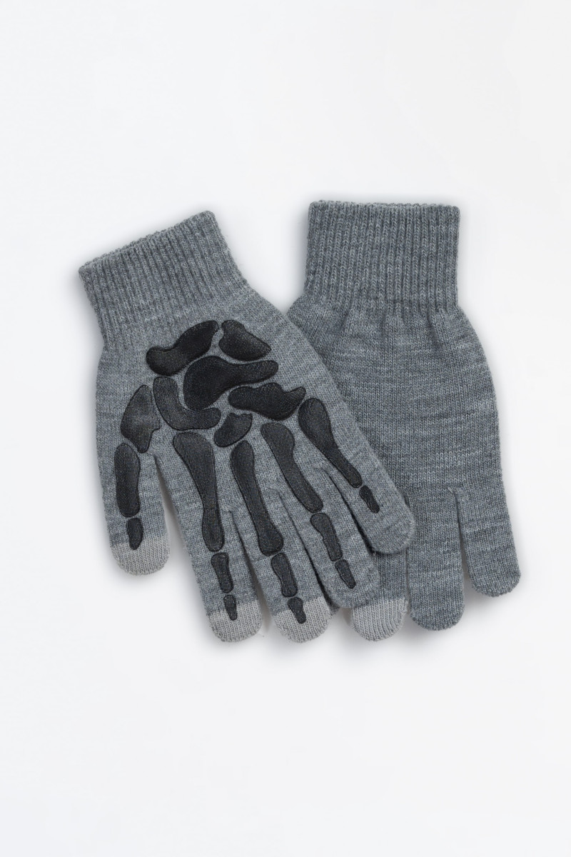 Szare rękawiczki z czarnym nadrukiem z przodu, szary