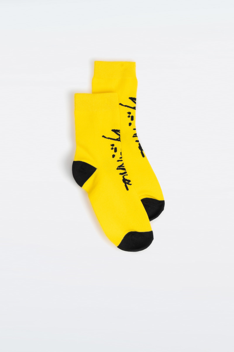 Żółto-czarny zestaw skarpet z autorskimi grafikami 3-PAK, multikolor