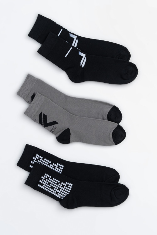 Czarno-szary zestaw skarpet z autorskimi grafikami 3-PAK