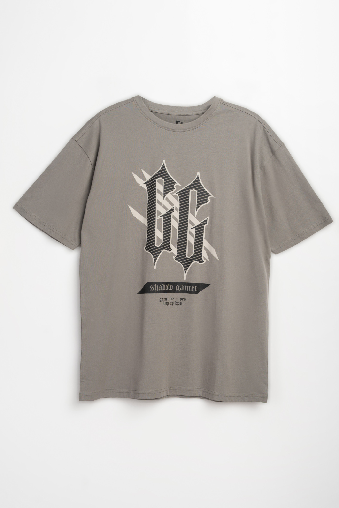 Szary t-shirt z autorską grafiką z przodu