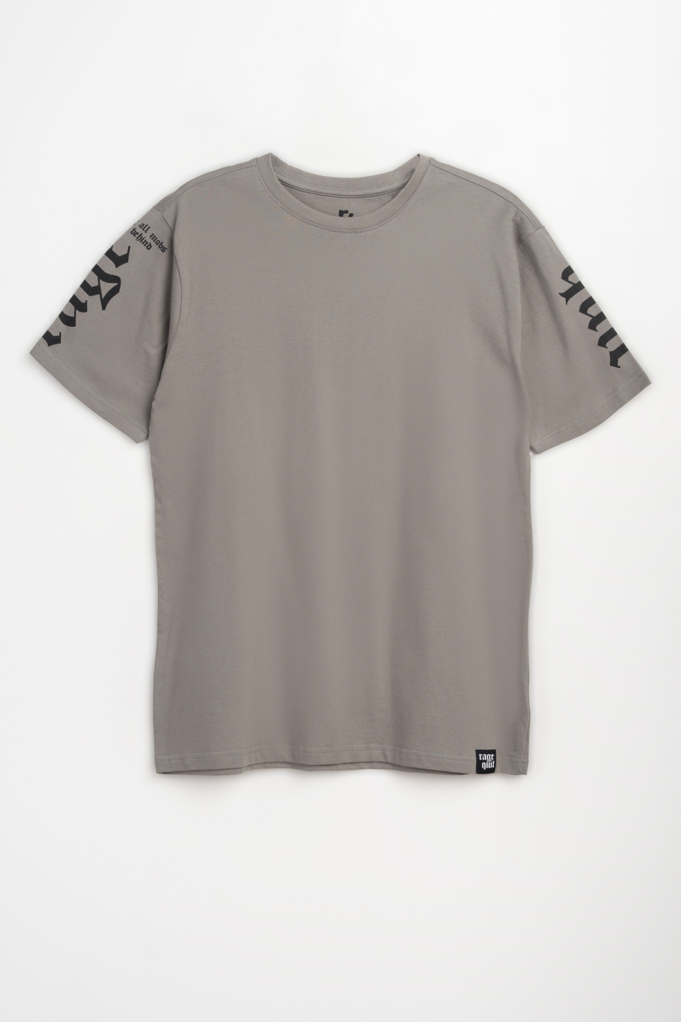 Szary t-shirt z autorską grafiką na rękawach