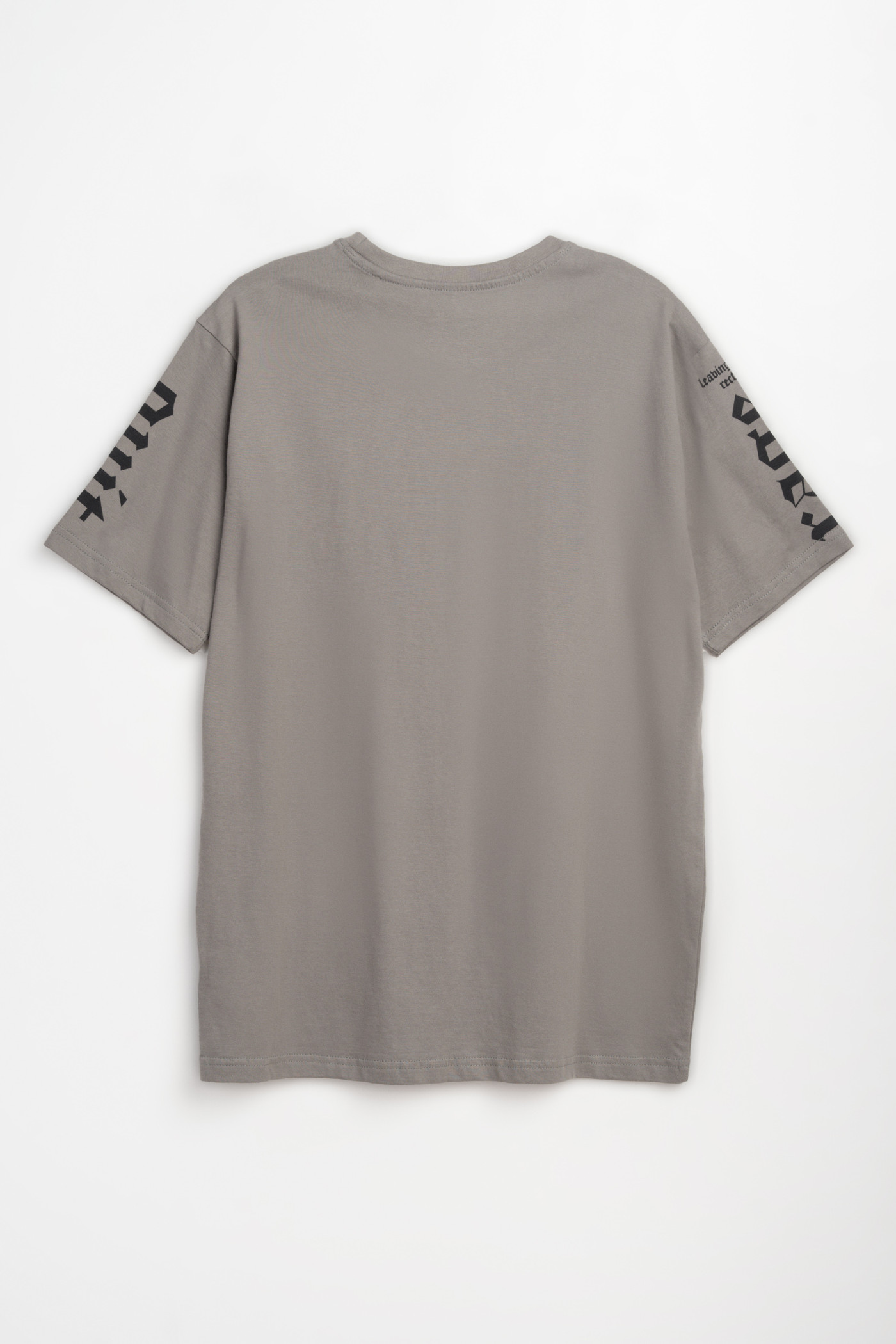 Szary t-shirt z autorską grafiką na rękawach