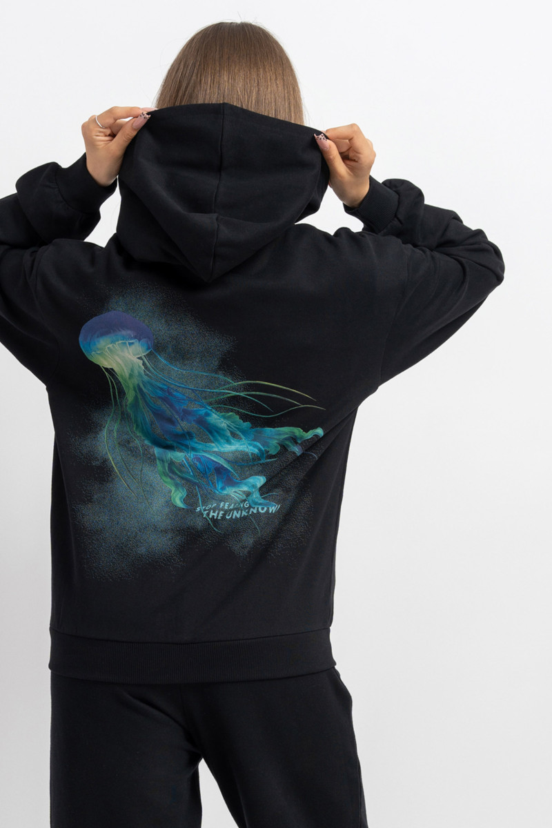 Czarna bluza oversize z kapturem z autorską grafiką z tyłu