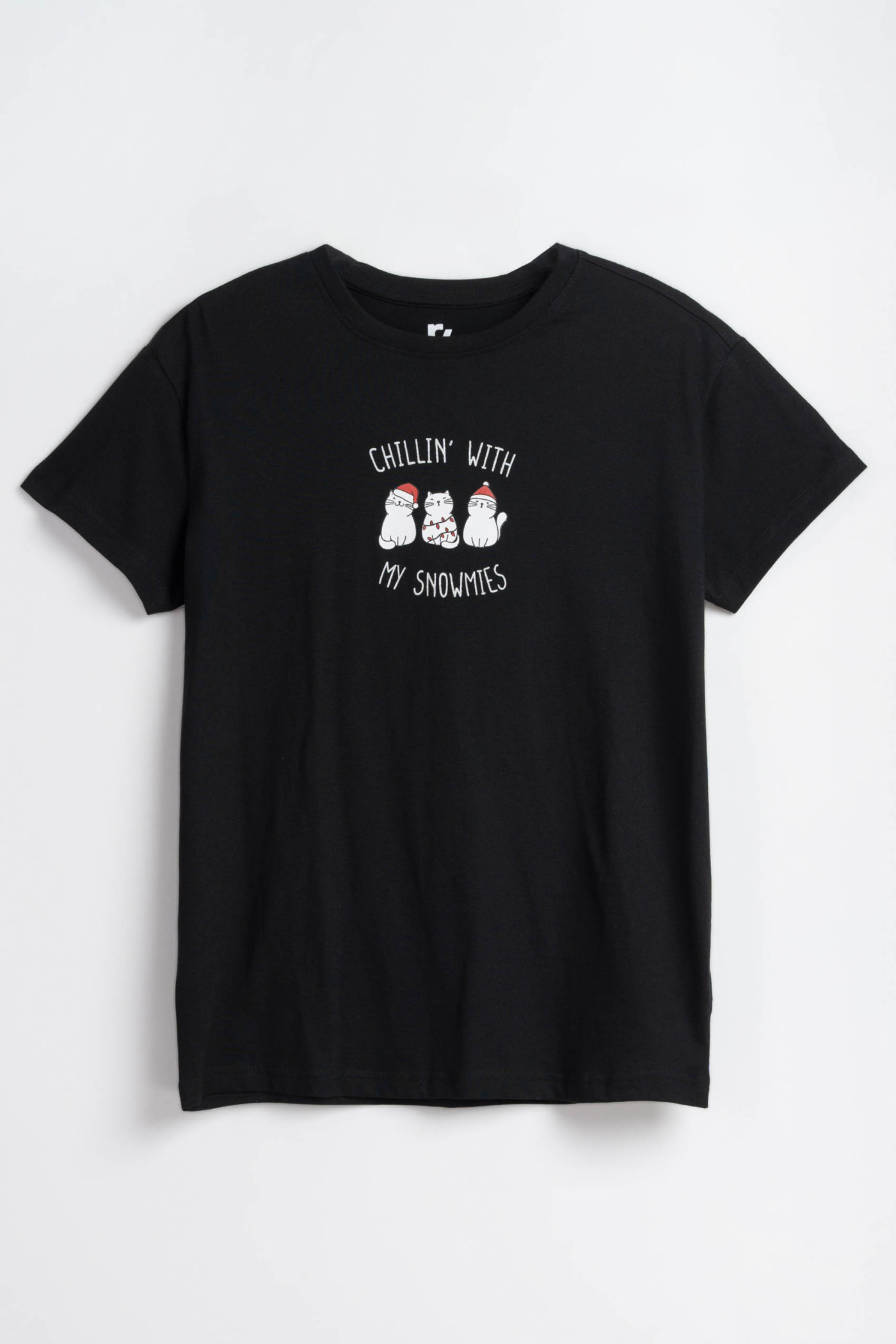 Czarny t-shirt z autorską grafiką z motywem świątecznym z przodu