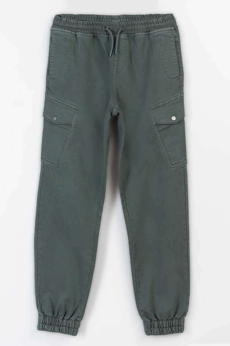 Khaki spodnie materiałowe typu joggery z przestrzennymi kieszeniami, khaki