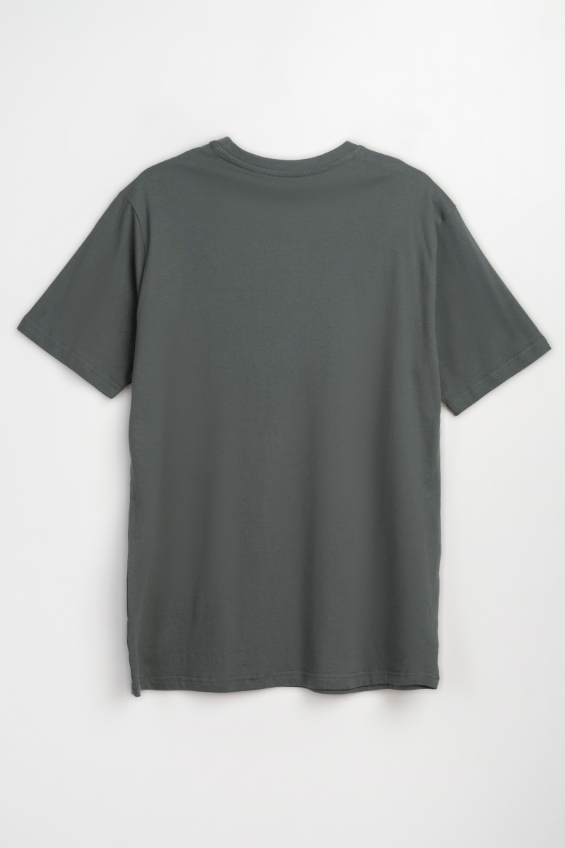 Khaki t-shirt z autorską grafika z przodu