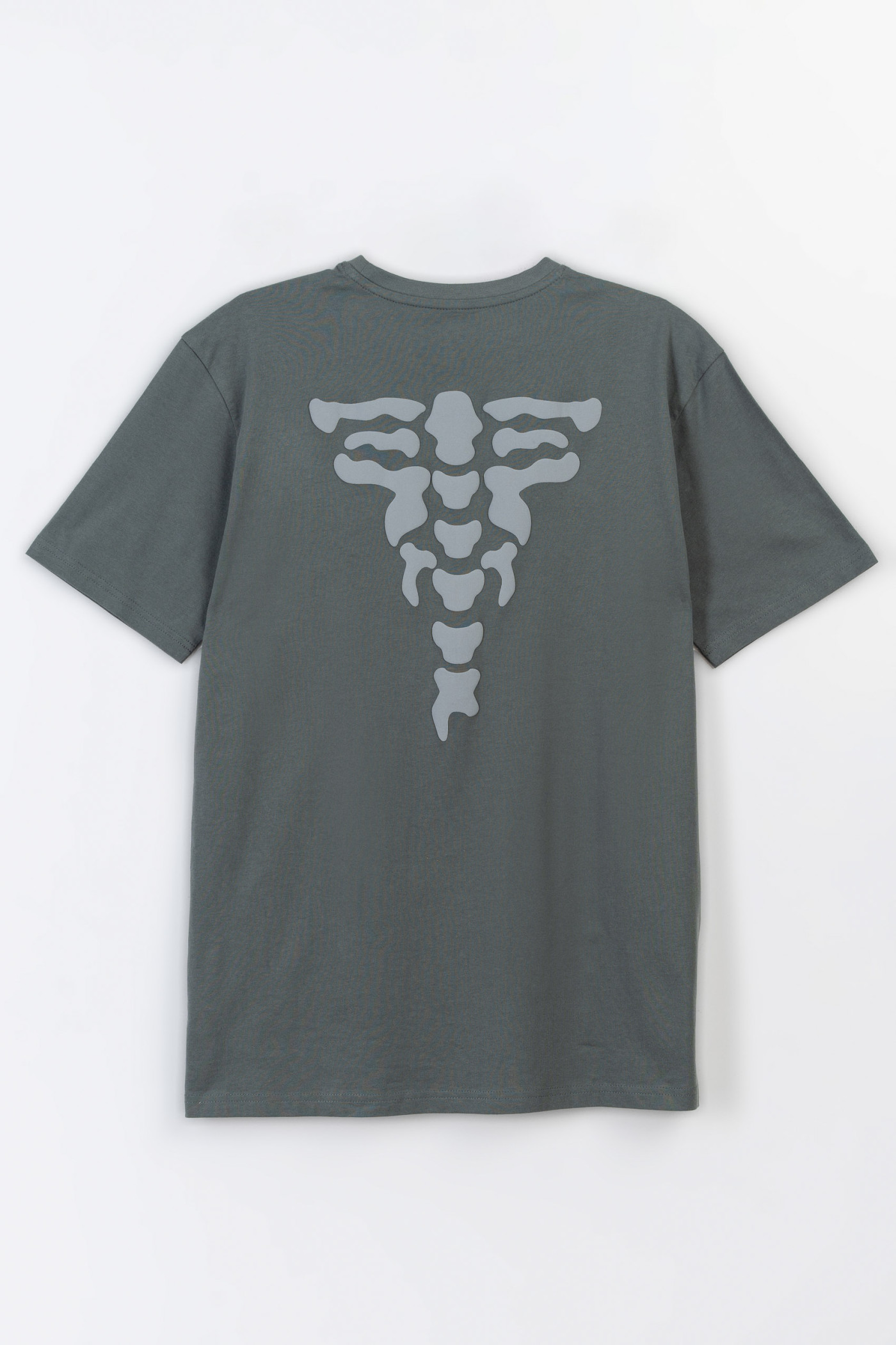 Khaki t-shirt z autorską grafika z tyłu