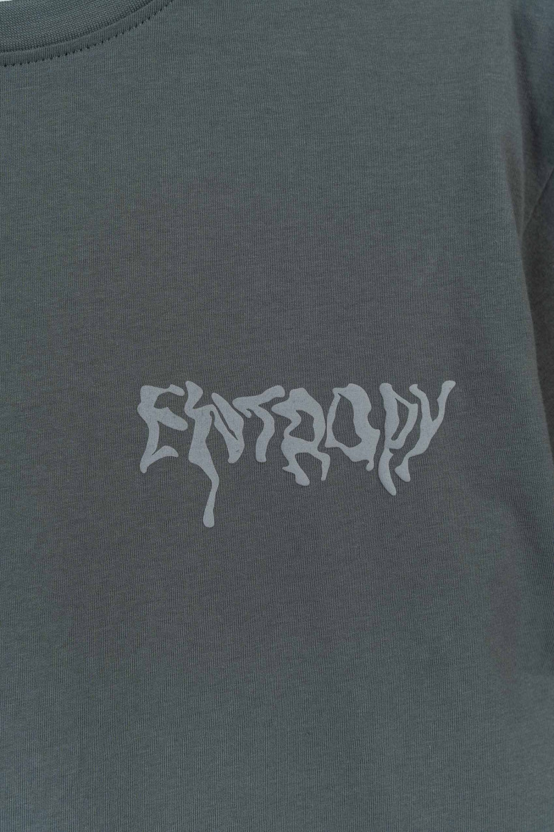 Khaki t-shirt z autorską grafika z tyłu