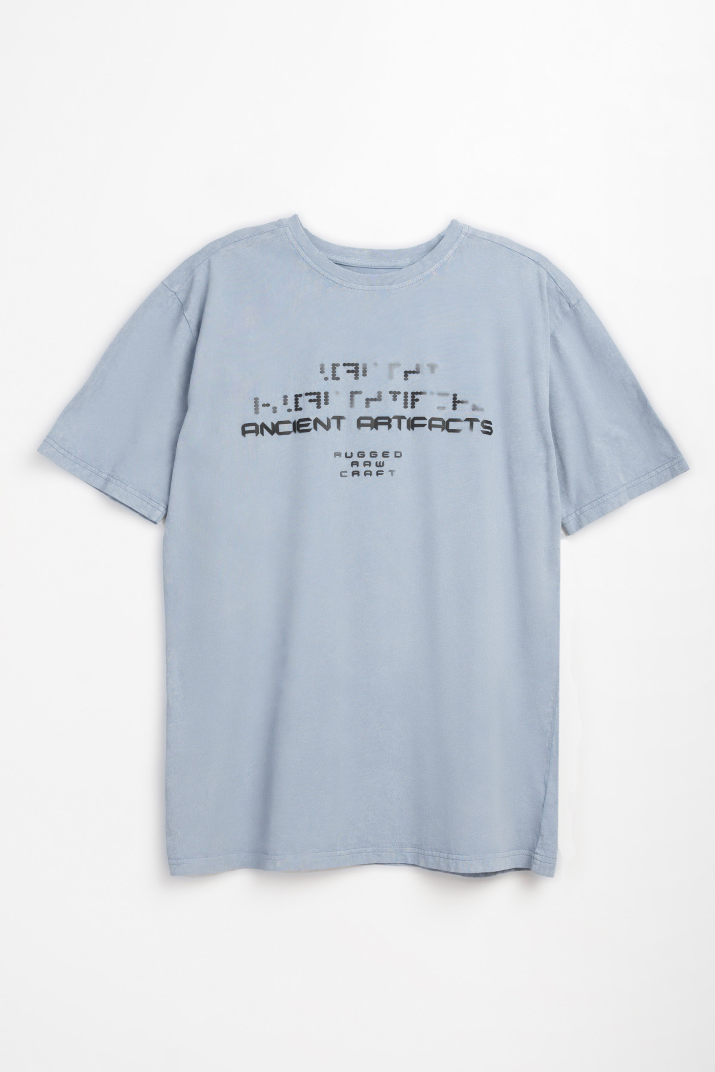 Niebieski t-shirt z efektem Acid Wash z nadrukiem z przodu