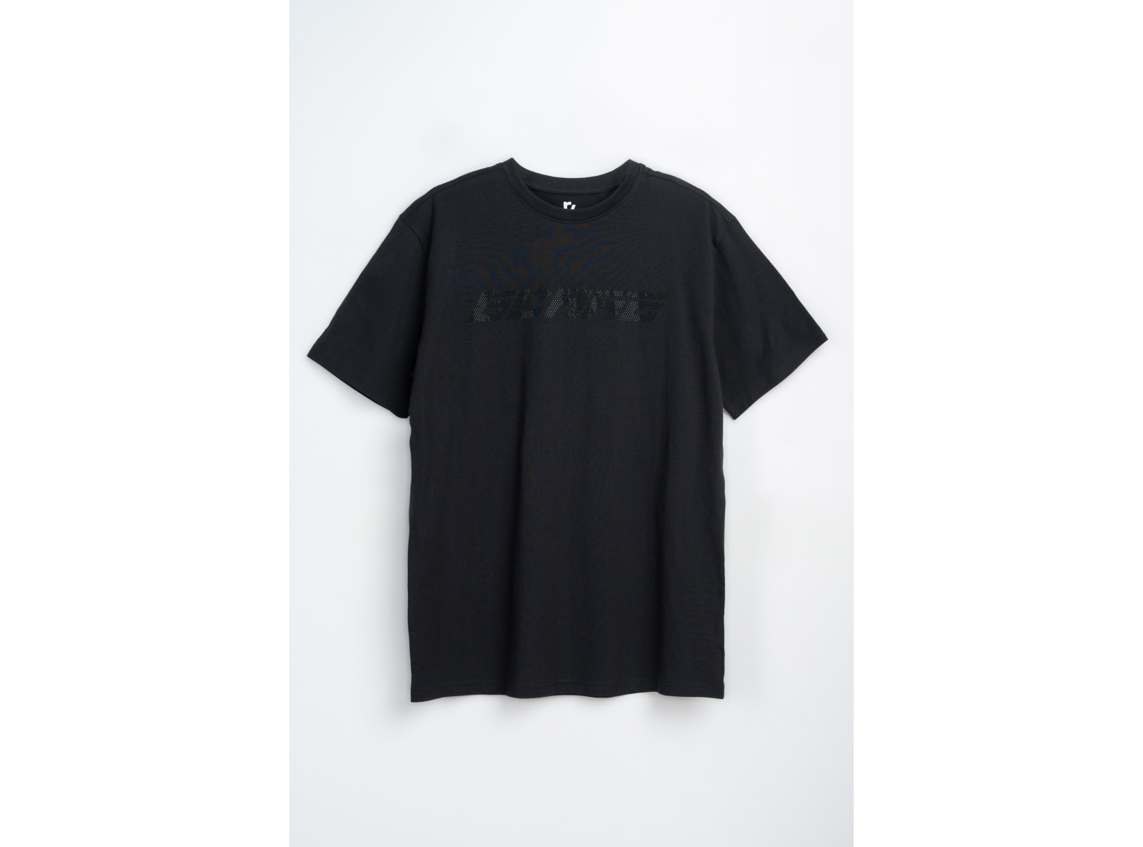 Czarny t-shirt z napisem z błyszczących dżetów