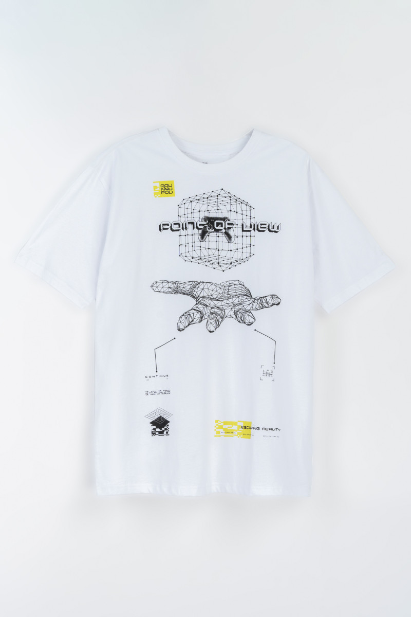 Biały t-shirt z autorską grafiką z przodu Biały t-shirt z autorską grafiką z przodu