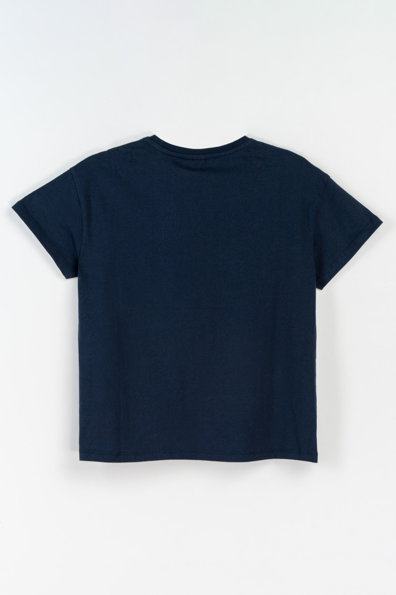 Granatowy t-shirt z autorską grafiką z przodu