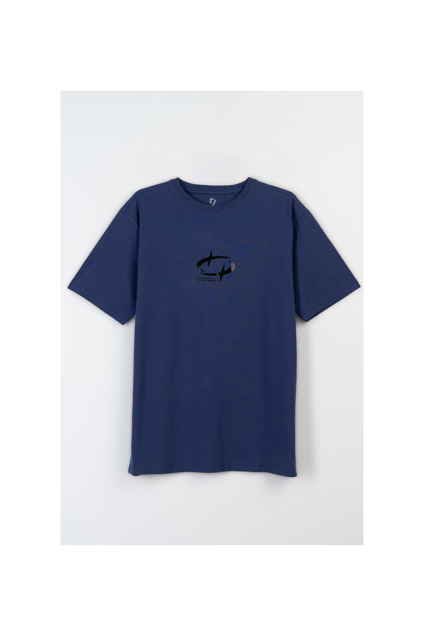 Granatowy t-shirt z minimalistyczną grafiką z przodu Granatowy t-shirt z minimalistyczną grafiką z przodu