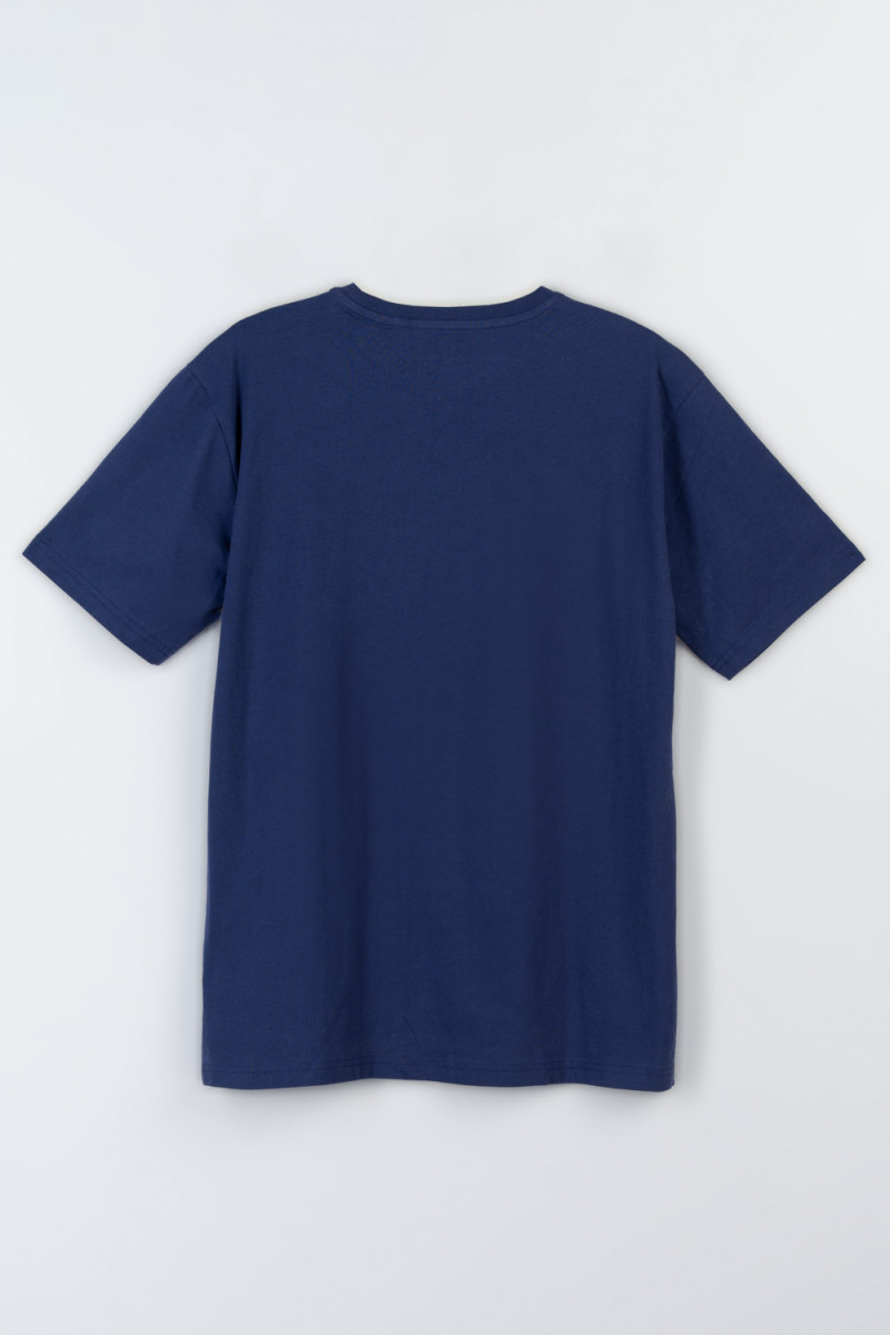 Granatowy t-shirt z minimalistyczną grafiką z przodu Granatowy t-shirt z minimalistyczną grafiką z przodu